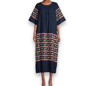 Frances Valentine Kaftan Butterfly Embroidered Dress In Navy Size 22